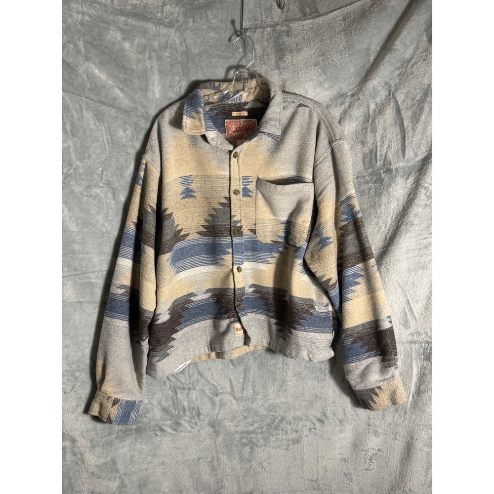 Brooklyn Cloth‎ Aztec Southwestern Shacket Blue Tan Grey Boxy Fit XL Womens